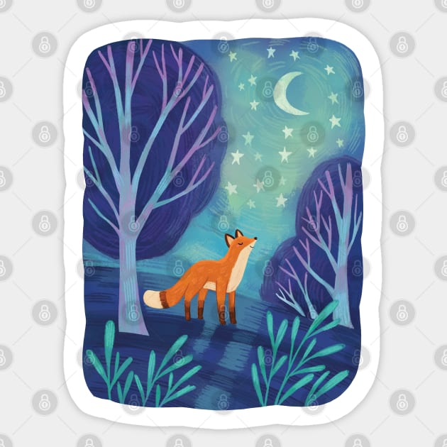 Fox At Night Sticker by MichelleScribbles